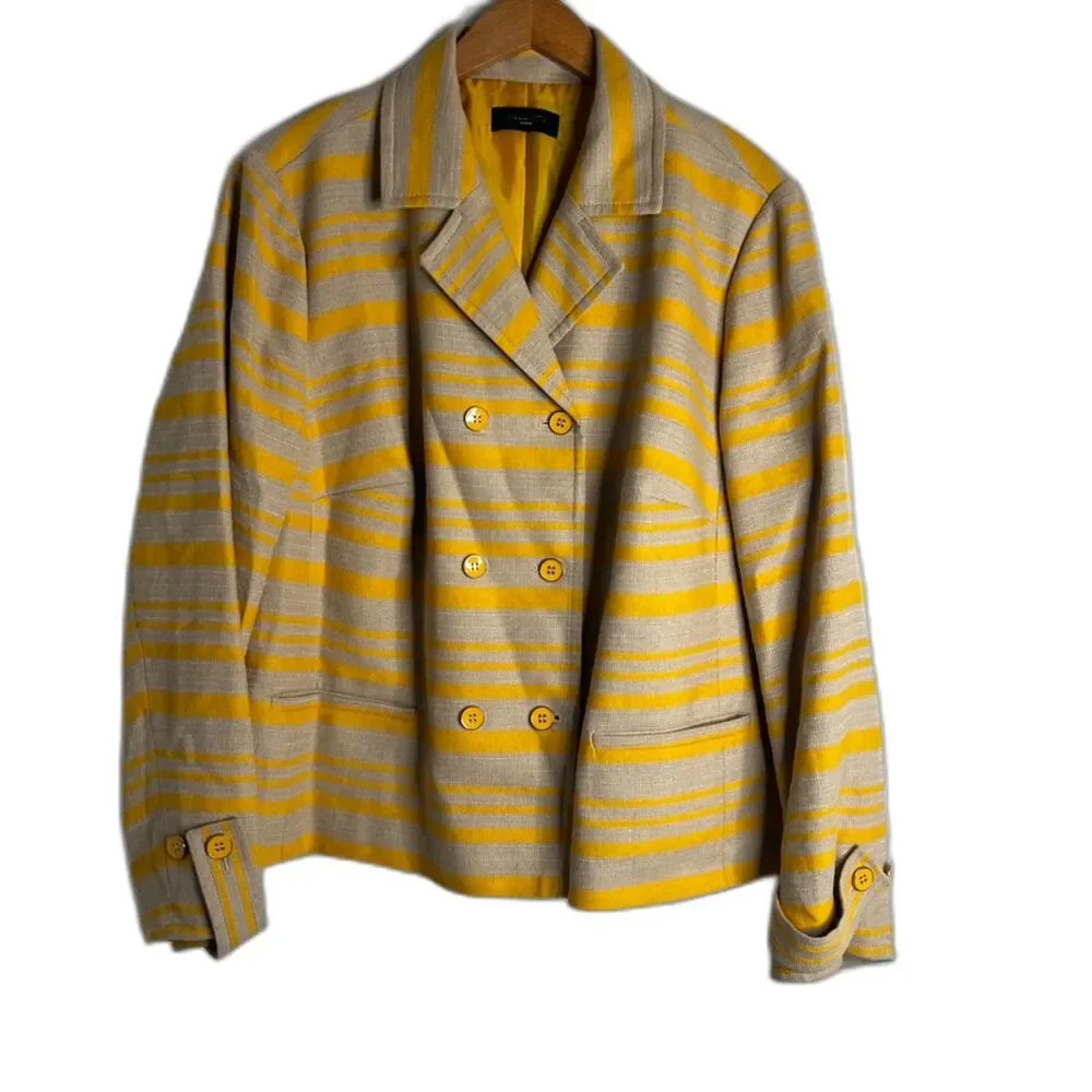 Talbots‎ Linen Blend Double Breasted Yellow Tan Blazer Jacket Size 10/12